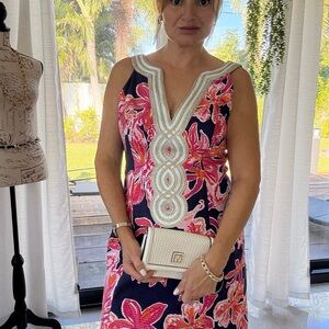 Lilly Pulitzer Vibrant Pink and Navy Midi Dress